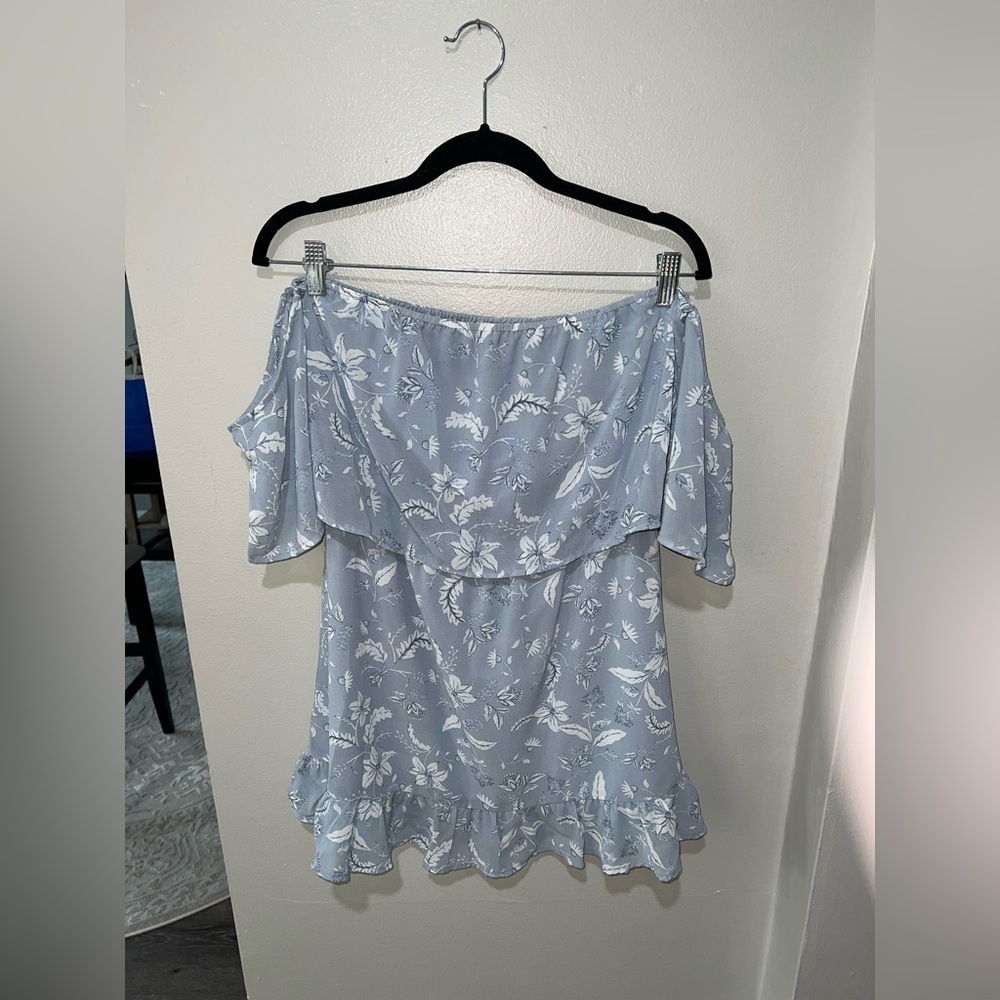 Tobi Light Blue Floral Off-Shoulder Dress